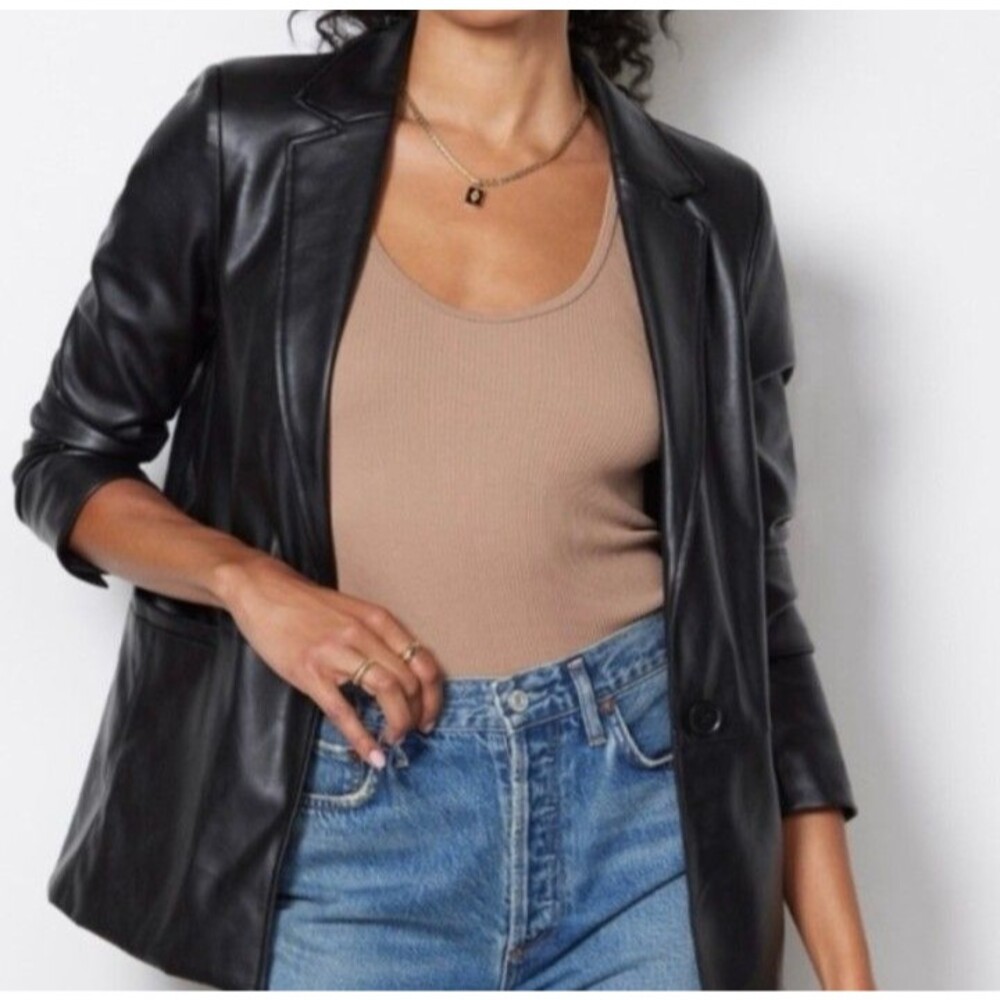 EVEREVE Perry St. Faux Leather Blazer Jacket Size L Black Lined Vegan Classic - Picture 3 of 10